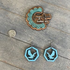 Handmade Wood Stained & Laser Cut Patriotic American Eagle USA Large Earrings